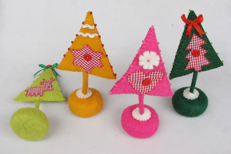 Colorful handmade felt tree decorations
